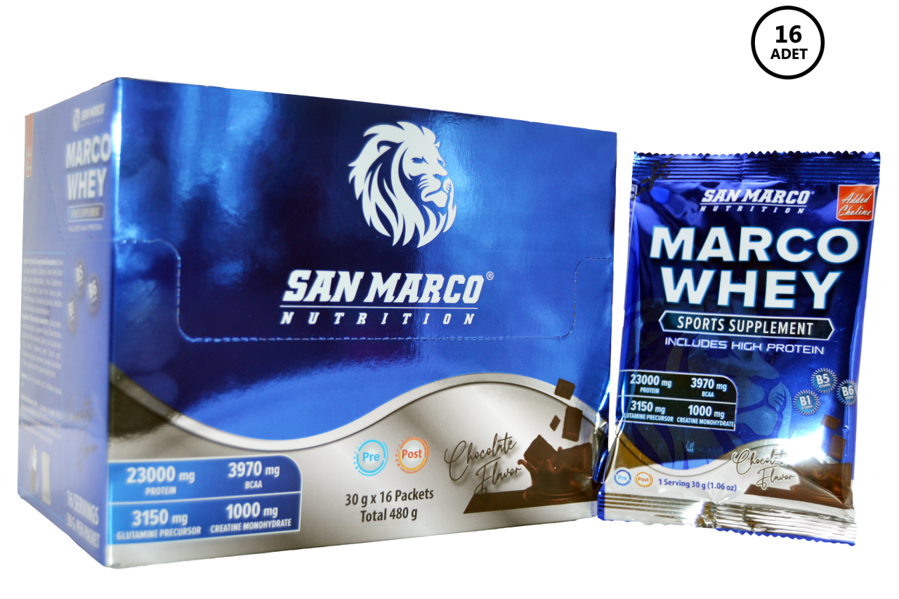 Sanmarco Marco Whey Protein Tozu Çikolata Aromalı 30 Gr*16 Adet