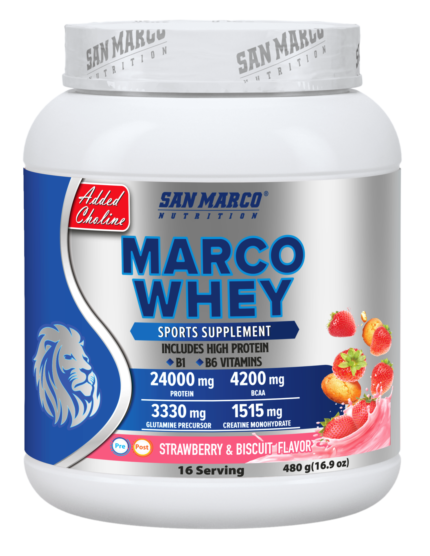 Sanmarco Marco Whey Protein Tozu Çilek&Bisküvi Aromalı 480 gr